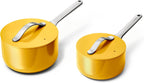 Caraway Nonstick Ceramic Sauce Pans with Lids (3 qt & 1.75 qt) - Non Toxic, PTFE & PFOA Free - Oven Safe & Compatible with All Stovetops (Gas, Electric & Induction) - Marigold
