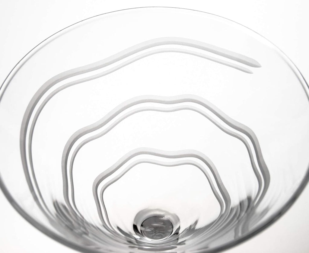Rolf Glass Good Vibrations Martini Glass | Set of 2 Stemmed 10oz Martini Glasses | Lead-Free and Diamond-Wheel Engraved | Etched Spiral Glassware | Made in America