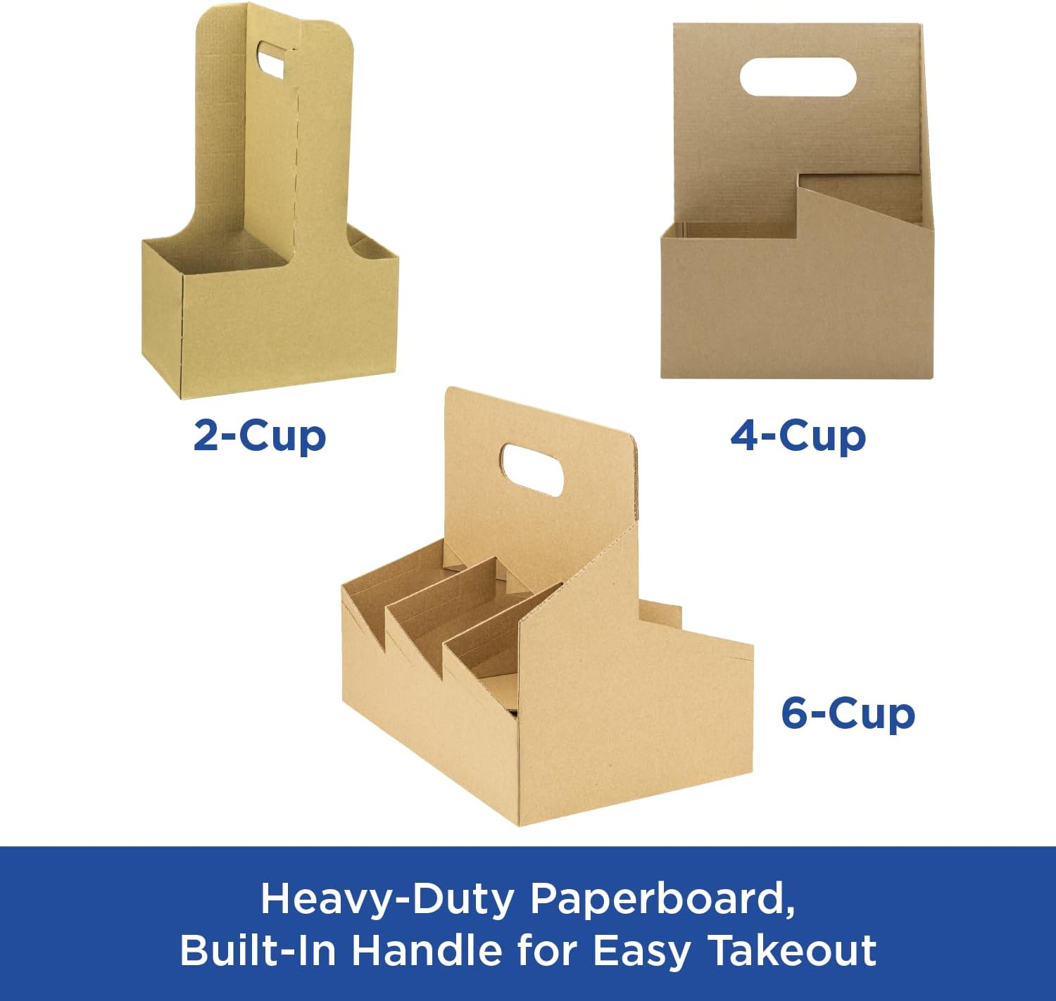 Karat Paperboard Drink Carrier with Handle - Sturdy Kraft Coffee Cup Carrier for Hot/Cold Beverages, Fits 10-32 oz Cups - Eco-Friendly, Disposable to-Go Drink Holder (2-Cup)