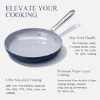 Nonstick Ceramic Frying Pan 8 Inch for Induction Cooktop - Non Toxic PTFE/PFOA/PFAS Free, Oven & Dishwasher Safe up to 500°F - Non Stick Small Egg Skillet with Stay-Cool Handle - Navy Blue