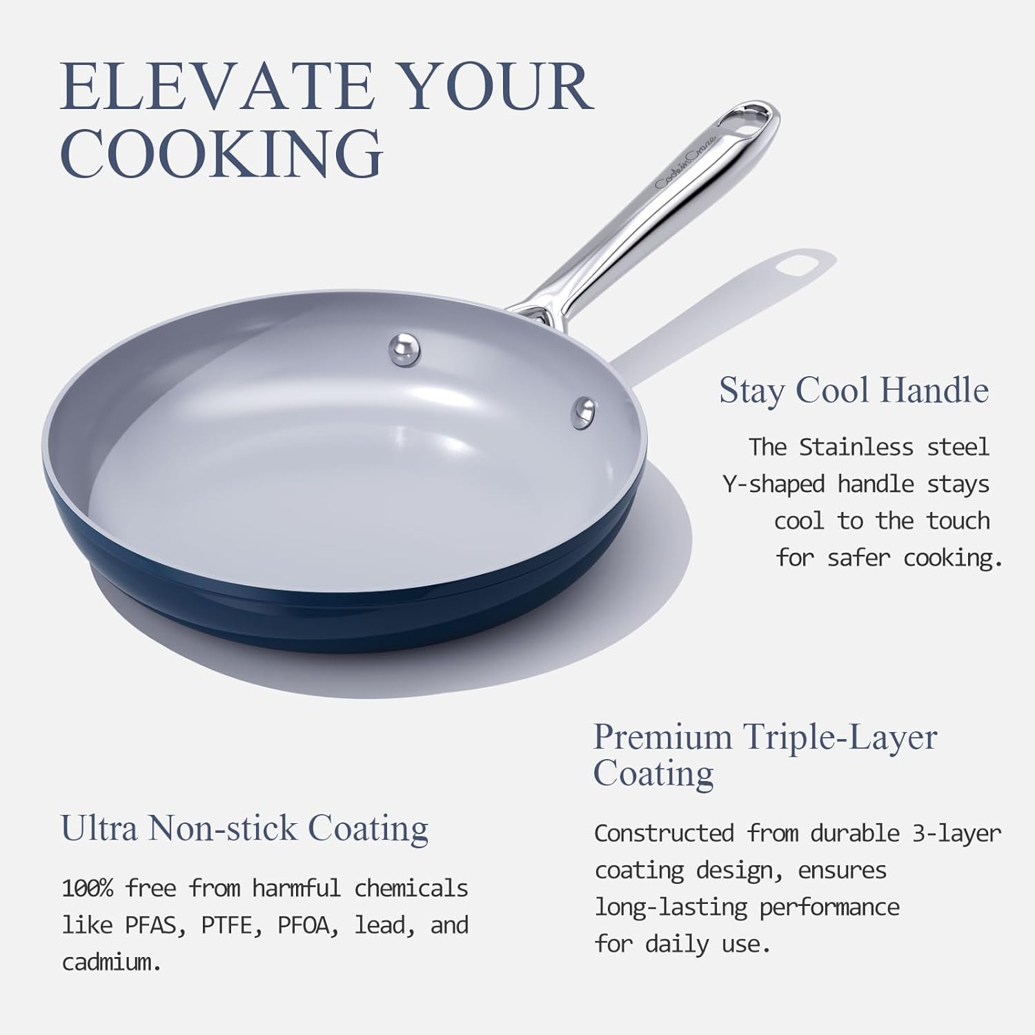 Nonstick Ceramic Frying Pan 8 Inch for Induction Cooktop - Non Toxic PTFE/PFOA/PFAS Free, Oven & Dishwasher Safe up to 500°F - Non Stick Small Egg Skillet with Stay-Cool Handle - Navy Blue