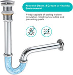 U-Shape Bottle Trap for Bathroom Sink, 1-1/4 P-trap Slip Inlet Drain Complete Kit, Lavatory Sink Stopper Set Without Overflow, Chrome