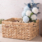 4PCS Handwoven Water Hyacinth Storage Basket Set - Natural Wicker Baskets with Handles for Bathroom, Kitchen, Pantry, Bedroom, and Living Room Organization