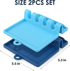 2-PACK 600°F Heat Resistant Silicone Spoon Rest, Multiple Utensil Rest, BPA Free Easy to Clean Dishwasher Safe, Blue (Deep+Light)