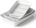 Casserole Dishes for Oven, Ceramic Baking Dishes Set of 3 with Roasting Racks, Rectangular Lasagna Pan with Handles for Baking, Gift, Dinner Microwave Oven Safe (2QT/3QT/4.2QT)