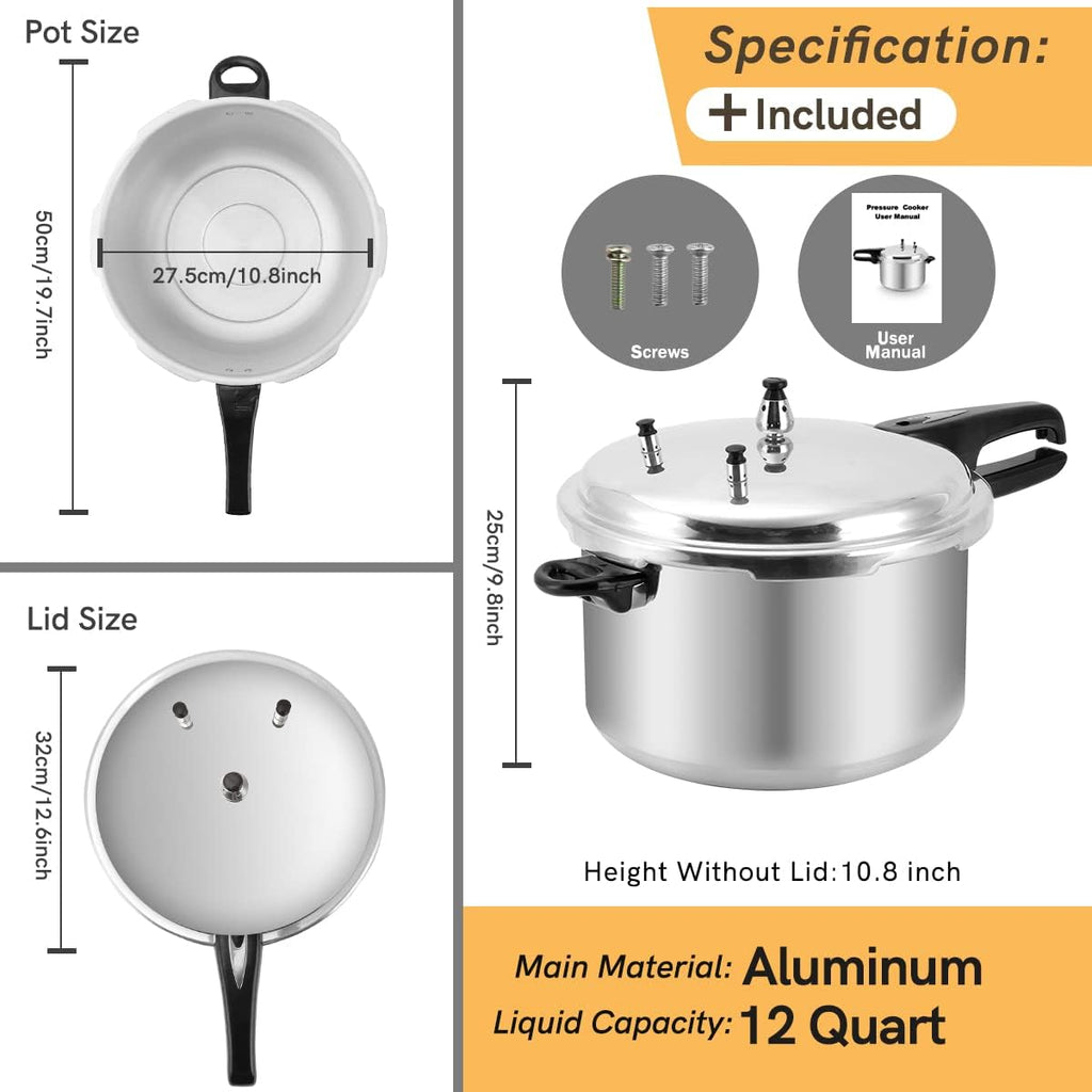 12 Quart Pressure Cooker,Aluminum Pressure Canner w/Canning Rack & Easy Lock Lid for Canning, Steaming