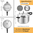 12 Quart Pressure Cooker,Aluminum Pressure Canner w/Canning Rack & Easy Lock Lid for Canning, Steaming