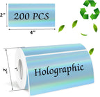 2x4 Inch Holographic Thermal Labels, Blue Direct Thermal Stickers Label, Self-Adhesive Glitter Thermals Printer Sticker Labels, Perforation Line Design- 200Pcs