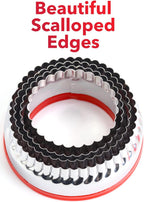 4-Pieces Fluted Round Cookie Cutters, Metal Circle Biscuit Cutters Set, Wave Cookies Cutter with Fluted Edge, Unique Design with Protective Red Top PVC