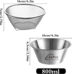2 Piece Mini 304 Stainless Steel Colander with Mixing Bowl, Kitchen Cooking, Washing Fruits and Vegetables, Back of House Preparation (800ML)