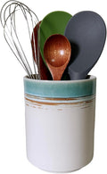 Medium Stoneware Kitchen Utensil Holder for Kitchen Counter Short Cooking Utensil Holder for Countertop Spatula Holder Small Utensil Crock Cutlery Holder Silverware Caddy Flower Vase (Green Field)