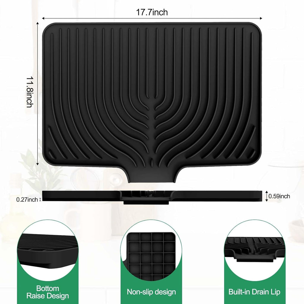 GUUKIN Dish Drying Mat, 17.7" x 11.8 " Drying Matt Kitchen Counter,Non-Slip Drying Pad, Easy Clean Pad for Countertop Protection, Multi-Functional Use (Black)