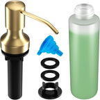 Soap Dispenser for Kitchen Sink, Kitchen Sink Soap Dispenser with 17 OZ Bottle, Refill from The Top Bar, Longer Threaded Shaft Shank, Wide Pump Head Base (Golden)