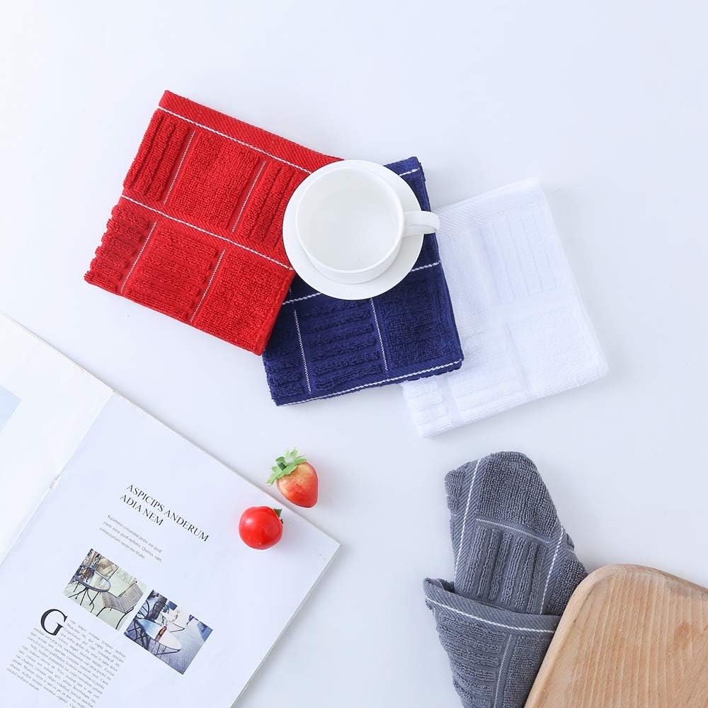 Glynniss Dish Cloths for Kitchen Washing Dishes, Super Absorbent Dish Rags, Cotton Terry Cleaning Cloths Pack of 8 (Geen, 12x12 inches)