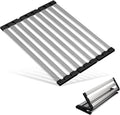 Dish Drying Rack, 19.7" X 13" Over Sink Drying Rack, Kitchen Roll Up 304 Stainless Steel Drain Rack, Roll Up for Kitchen and RV Sinks, Black