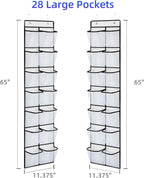 KEEPJOY Over the Door Shoe Organizer, Hanging Shoe Organizer with 4 Hooks, Shoe Holder with 14 Mesh Pockets Closet Door Shoe Storage Bag (White-2Pack)