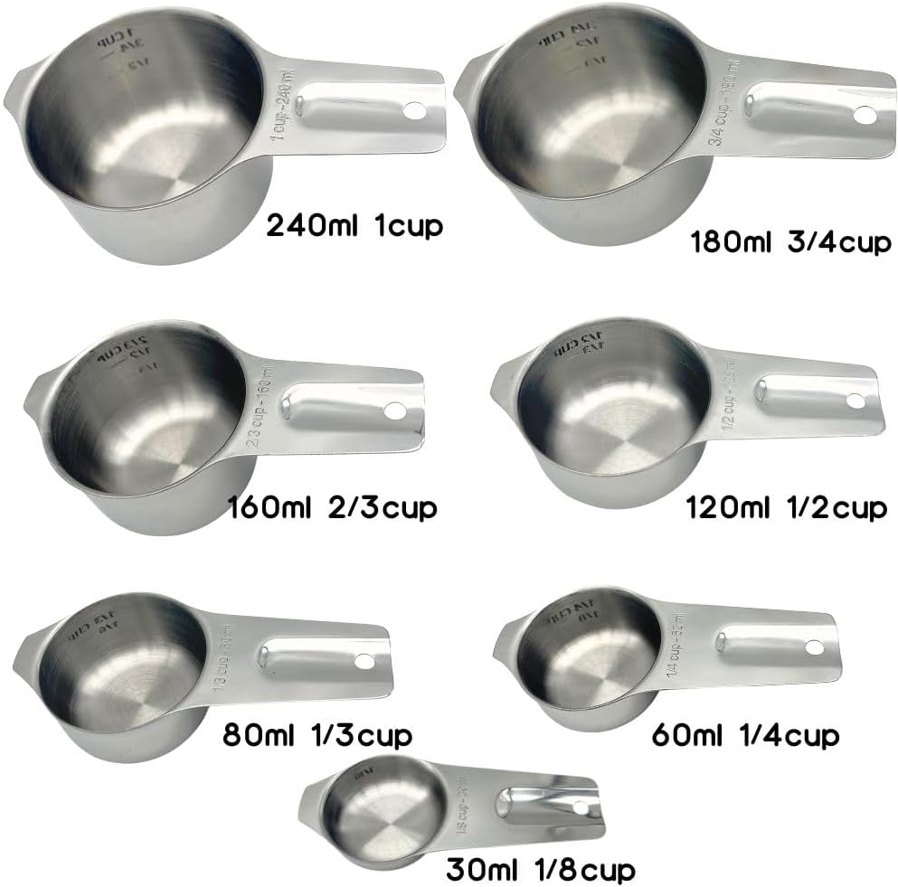 Stainless Steel Measuring Cups and Measuring Spoons Set with Circular Connector,Kitchen Measuring Spoons and Cups，kitchen tool for cooking and baking(13 Piece Set)