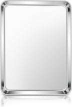 E-far Stainless Steel Baking Sheet, 12.4” x9.7” Baking Cookie Sheet Pan for Oven, Non-toxic Metal Toaster Oven Tray for Cake Cookie, Healthy & Rust Free, Mirror Finish & Dishwasher Safe, 1 Pack