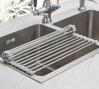 Ahyuan Roll up Dish Drying Rack Over The Sink Kitchen Roll up Sink Drying Rack Portable Dish Drainer Foldable Dish Drying Rack (Warm Gray, 17.8''X11.8'')