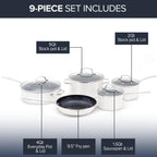 Nuwave Healthy Duralon Blue Ceramic Nonstick Coated 9pc Cookware Set, Scratch-Resistant Diamond Infused, PFAS Free, Induction Ready & Evenly Heats, Oven Safe, Tempered Glass Lids