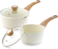 SENSARTE 1.5 & 2.5 Quart Ceramic Sauce Pan Sets with Lid, Cooking Pots Set, Nonstick Saucepan Set with Pour Spout, Small Kitchen Pot, Non toxic Saucepot, Induction Comptable, PFOA PTFE PFAS Free