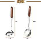 FJNATINH Stainless Steel Wok Spatula and Ladle Tool, Mirror Polished Cooking Utensils Set Metal Wok Accessories with Wooden Handle,Easy to Clean Kitchen Utensils,Sliver