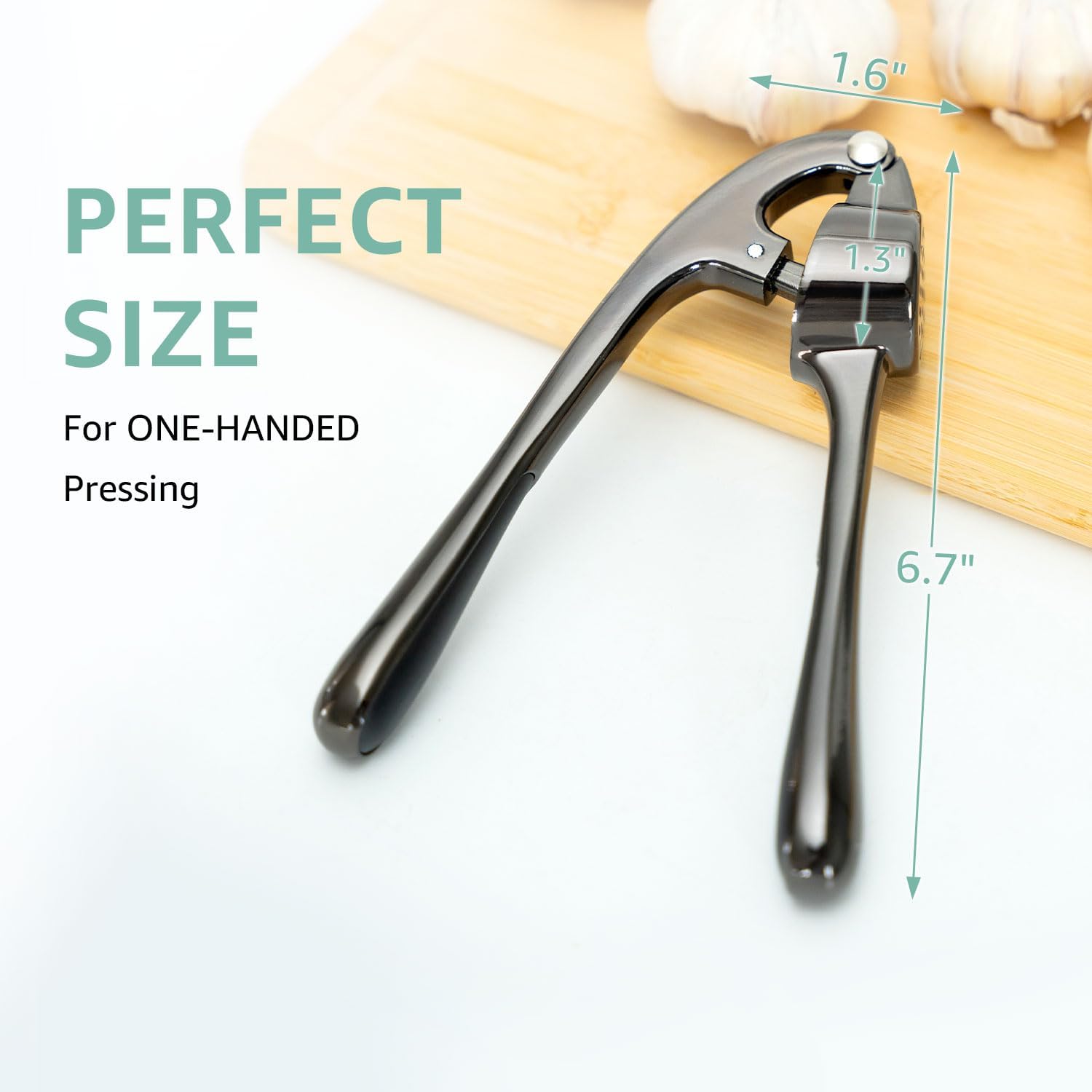 GD Garlic Press Crusher Mincer Tool - Stainless Steel Garlic Press, Dishwasher Safe & Rust Proof, Easy-Squeeze Garlic Crusher with Ergonomic Handle - Includes Silicone Peeler & Brush (Black)