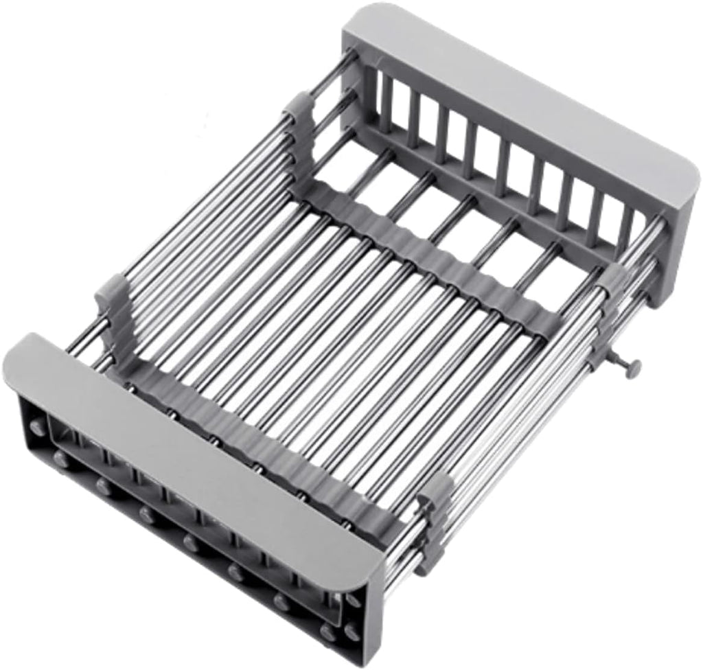 Cyrank Over The Sink Dish Drying Rack, Expandable Over Sink Grill Telescopic Drain Basket Kitchen Rack Drain Basket Sink Drying Rack(L#Grey)