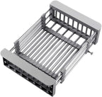 Cyrank Over The Sink Dish Drying Rack, Expandable Over Sink Grill Telescopic Drain Basket Kitchen Rack Drain Basket Sink Drying Rack(L#Grey)