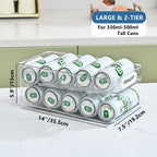 Xicennego Upgrade 2-Tier Rolling Soda Can Storage Organizer for Tall Skinny Soda/Pop Cans, Soda Can Dispenser for Refrigerator, Fridge Can Drink Holder, Plastic Storage Rack for Fefrigerators, Pantry