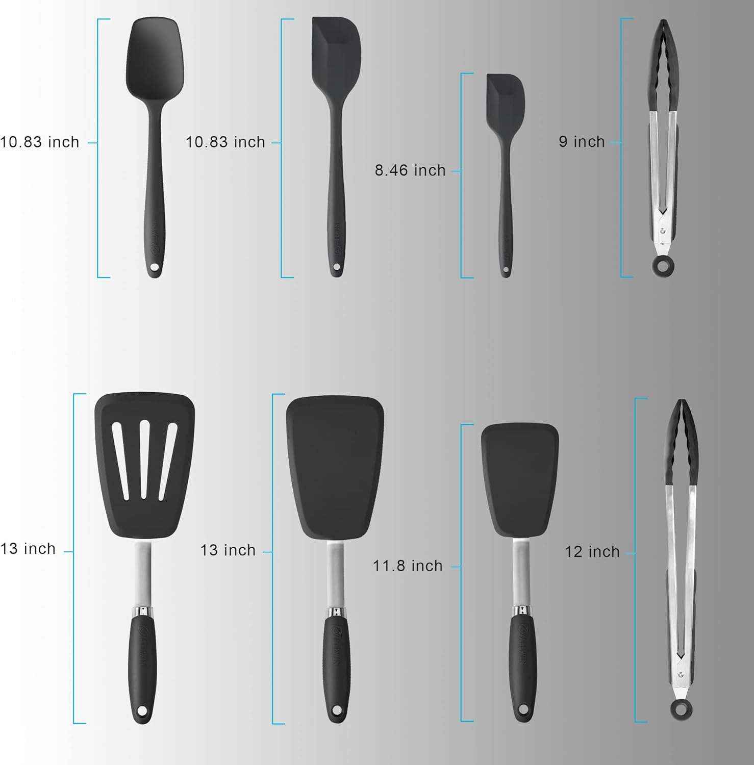 Silicone Spatulas Set Turners Tongs Cooking Utensils Set High Heat Resistant Kitchen Scraper Spatulas for Cooking Mixing Baking BPA Free Dishwasher Safe, Black