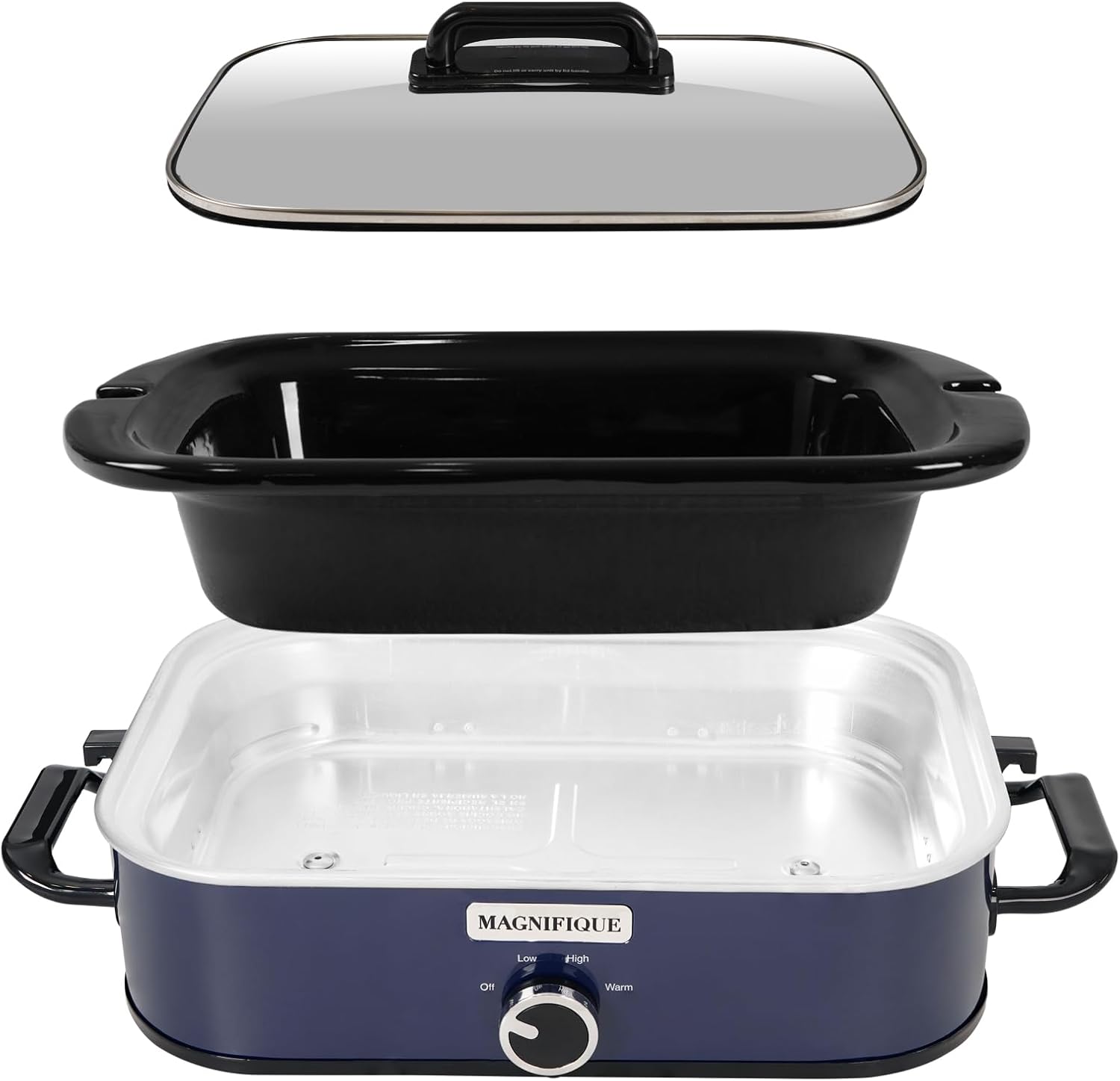 Magnifique 4-Quart Slow Cooker with Casserole Manual Warm Setting - Perfect Kitchen Small Appliance for Family Dinners, Dishwasher Safe Crock, Blue