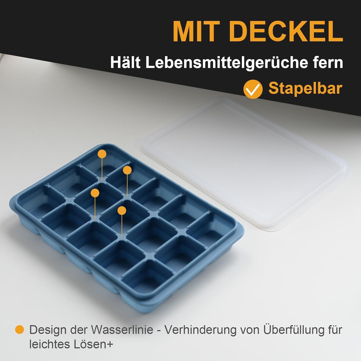 Ice Cube Trays Set of 3, Easy Release 15 Flexible Silicone Ice Cube Molds with Removable Lid Reusable Freezer Ice Trays Stackable for Whiskey, Blue*3