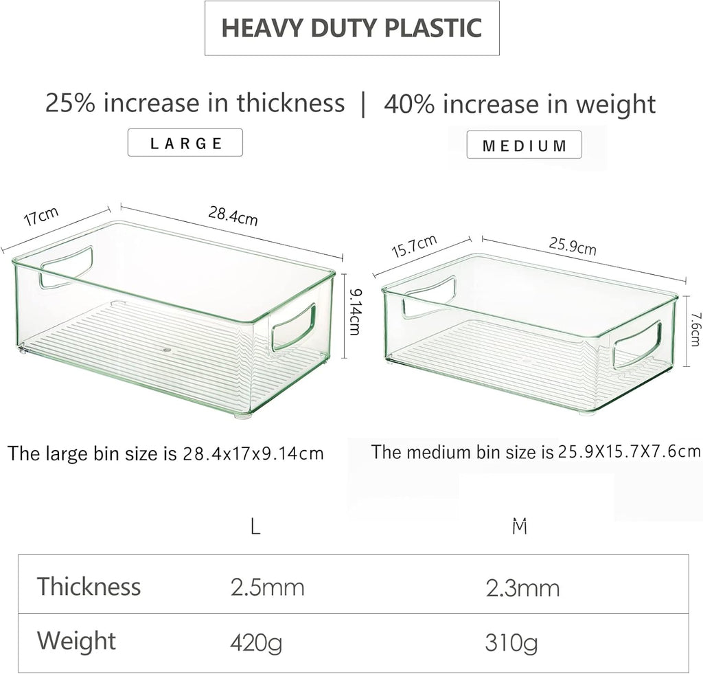 Hudgan Set Of 8 Fridge Organizer Bins, Stackable Plastic Organizer Bins for Fridge Pantry, 4 Large and 4 Small Refrigerator Organizers and Storage - Food Safe, BPA Free