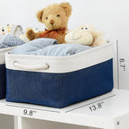 TheWarmHome Storage Bins for Shelves - 1 Pack 13.8x9.7x6.7 inch Collapsible Storage Basket for Organizing, Dog Toy Bin for Closet Organizer laundry Cloth Nursery (White & Jean Blue)