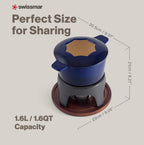 Swissmar Sierra Cast Iron Fondue Set, 1.6 Quart / 1.6 Liter – Perfect for Meat, Cheese, & Chocolate Fondues – Ideal for Family Bonding & Hosting Gifts - 12-Pieces, Deep Blue