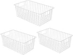 16Lx12Wx6H inch Wider Freezer Organizer Baskets Container, Refrigerator Metal Wire Storage Bins with Handles for Kitchen, Pantry, Cabinet, Closets - Pearl White(3 Packs)