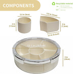Snackle Box Container, Round Divided Serving Tray with lid 6parts for Veggie, Candy and Nuts Organizer for Travel, Party and Picnic (Cream/Silver)