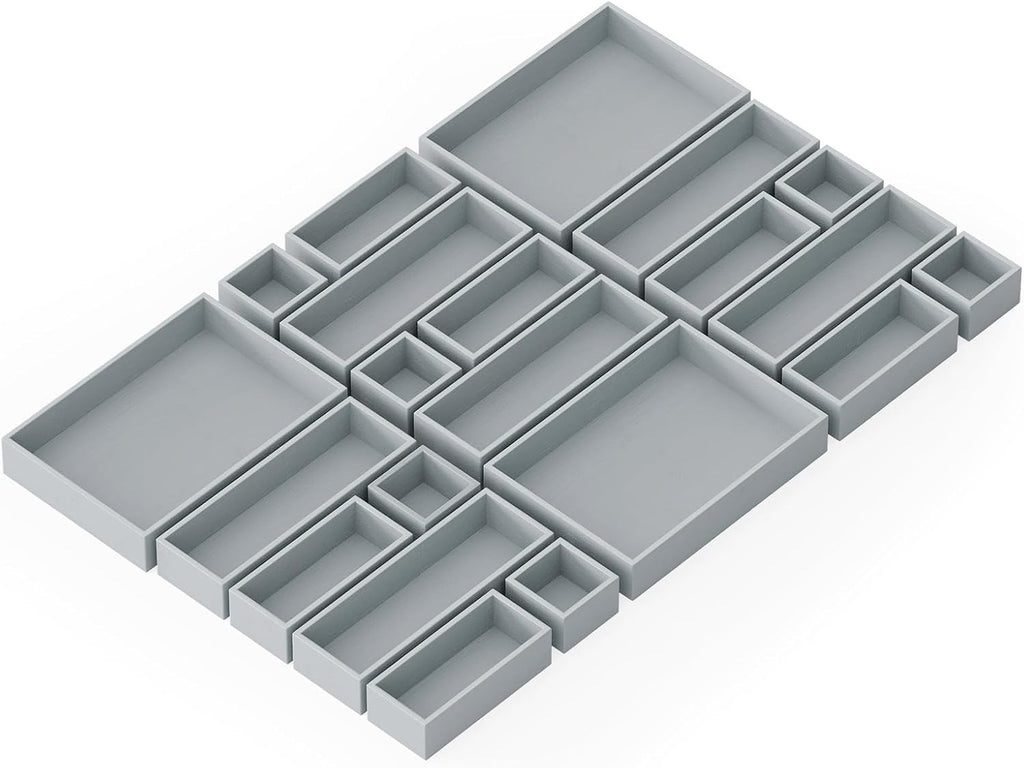 SpaceAid 21-Piece Bamboo Drawer Organizer Storage Boxes Set, Wood Tray Junk Drawer Organizers Multi-Use Divider Bins for Kitchen, Bathroom, Office Desk and Makeup Organization (21 Pack, Gray)