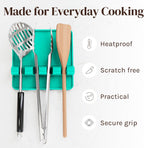 Aqua Green Silicone Spoon Rest for Stove Top with Drip Pad (Two Pack) - Heat-Resistant, BPA-Free Utensil Rest & Spoon Holder for Kitchen Counter - Grill Utensil Holder for Spatulas, Tongs, Ladles
