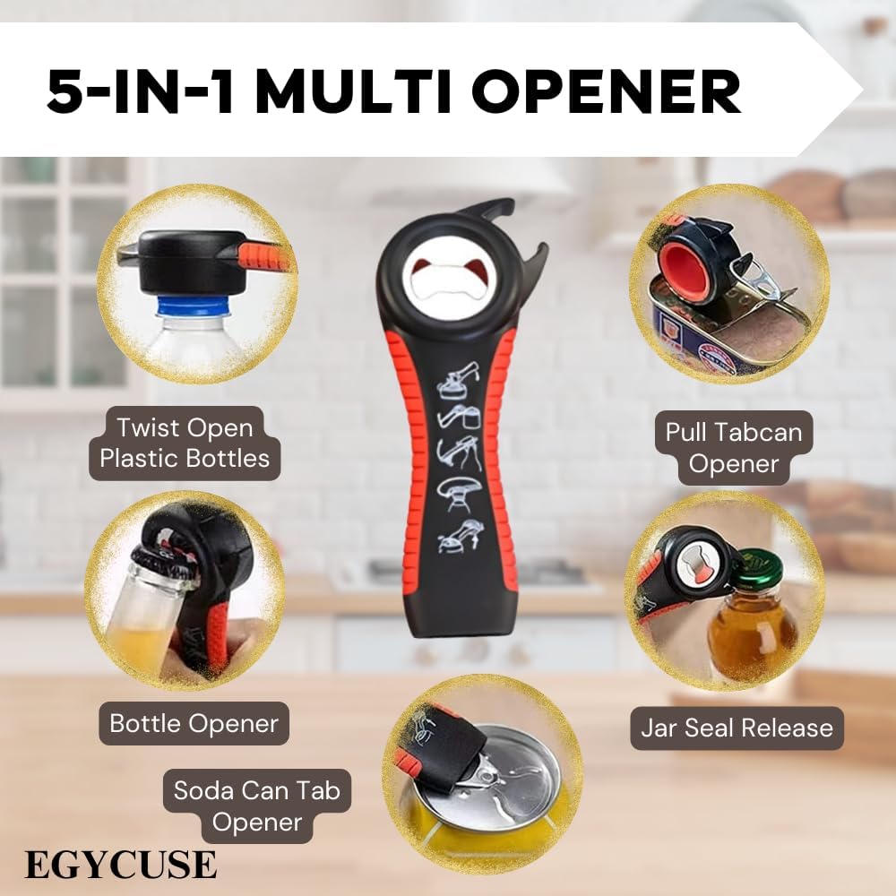 Jar Opener Bottle Opener for Elderly Sufferers Children Weak Hands Seniors with Arthritis Can Opener Jar Lid Opener Jar Gripper Pad Silicone Handle 5-in-1 Multi-functional 3 Pc Set