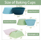 24Pack Silicone Muffin Cups, Reusable Cupcake Liners Molds for Baking, 3 Shapes Lunch Box Bento Dividers-Round, Square, and Rectangular (Neutral Colors, Large Size)
