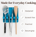Silicone Spoon Rest for Stove Top with Drip Pad (Two Pack) - Heat Resistant BPA Free Utensil Rest & Spoon Holder for Kitchen Counter - Grill Utensil Holder - Spatula Holder, Tongs, Ladle - Light Blue