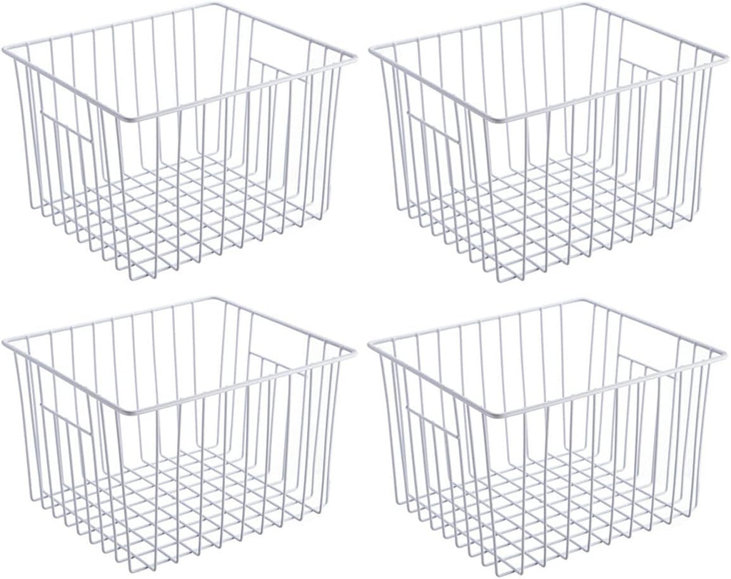 Slideep Freezer Baskets Storage Basket Organizers, Deep Wire Farmhouse Bins Container with Handles for Kitchen, Pantry, Cabinet, Car, Bathroom Pearl White, 4 Pack