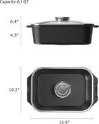 CAROTE 15.9 Inch Roasting Pan with Lid, Rectangular Nonstick Roaster Pan for Ovens, Large Pot Roast Roasting Pan with Lid, Induction & Gas Stove Compatible, PFOA Free