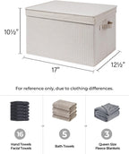 StorageWorks Storage Bins with Lids, Decorative Storage Boxes with Lid and Handles, Foldable Storage Baskets for Closet, Shelves, Stackable, Khaki Stripe, Jumbo, 3-Pack