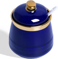 HAOTOP 12oz Sugar Bowl with Lid and Spoon,Simple Ceramic Sugar Jar Sugar Container Sugar Dispenser Coffee Bar Accessories, Modern Kitchen Countertop Canisters (Navy)