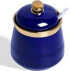 HAOTOP 12oz Sugar Bowl with Lid and Spoon,Simple Ceramic Sugar Jar Sugar Container Sugar Dispenser Coffee Bar Accessories, Modern Kitchen Countertop Canisters (Navy)