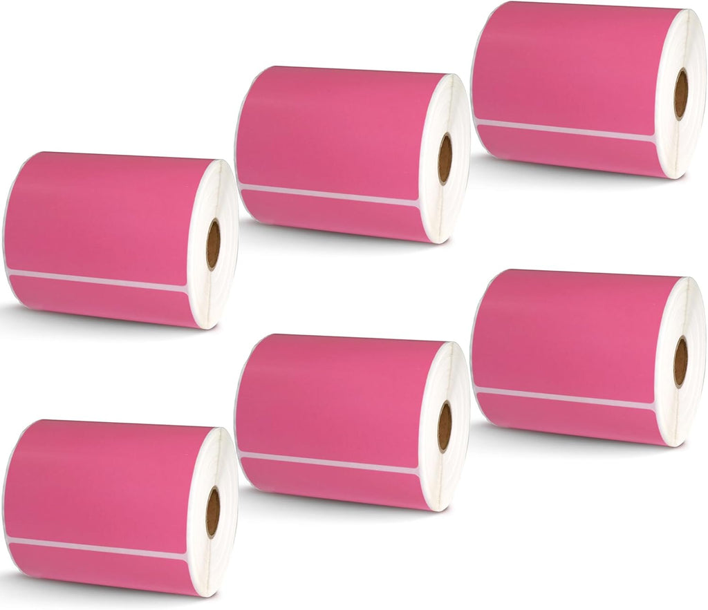 BETCKEY - 4" x 5" Large Shipping & Multipurpose Labels Compatible with Zebra & Rollo Label Printer,Premium Adhesive & Perforated[Pink, 6 Rolls, 2100 Labels]