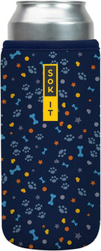 Sok It CanSok Sleeve for Beer & Soda Insulated Neoprene Cover (Paws and Bones, 25oz Can Sleeve)
